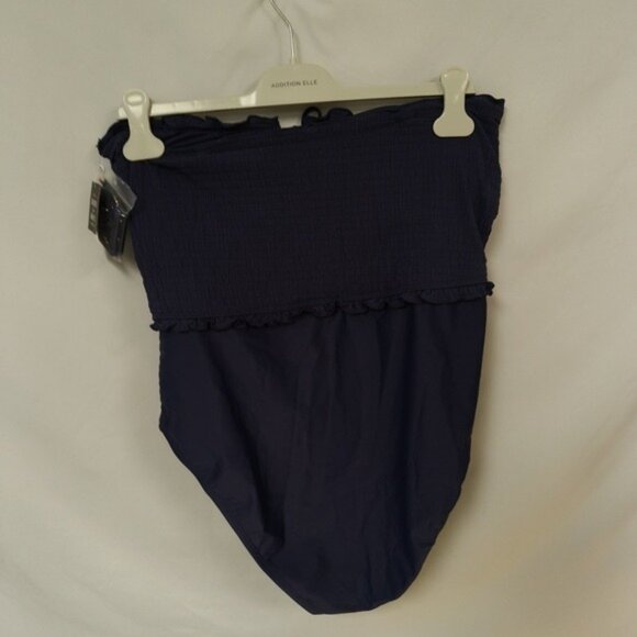 New Women's Wave Solids Tie-Front Bandeau One-Piece Swimsuit Smocked Gold Sz XL - Picture 3 of 8